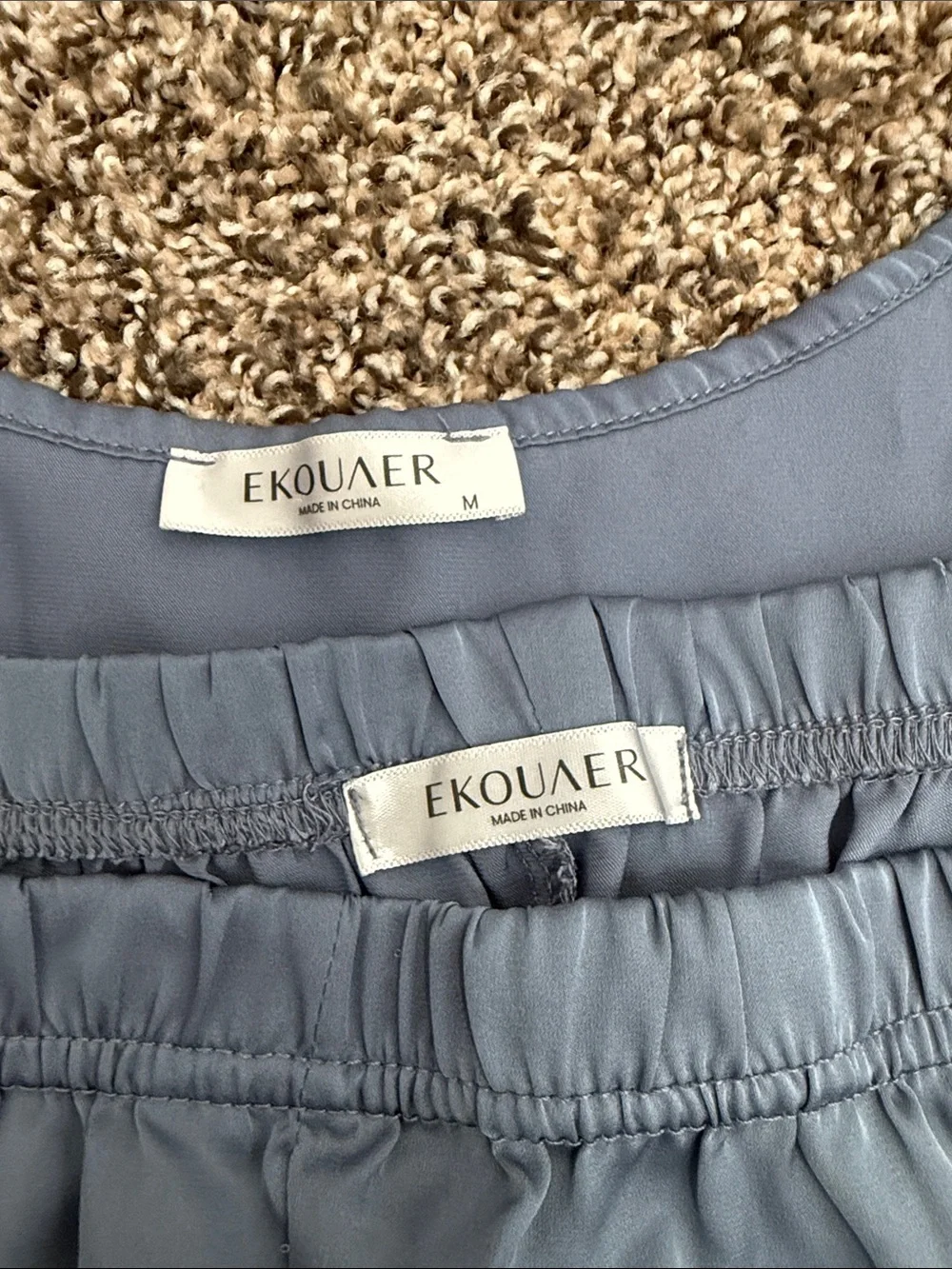 Ekouaer Women's Dusty Blue Satin Tank & Shorts Pajama Set